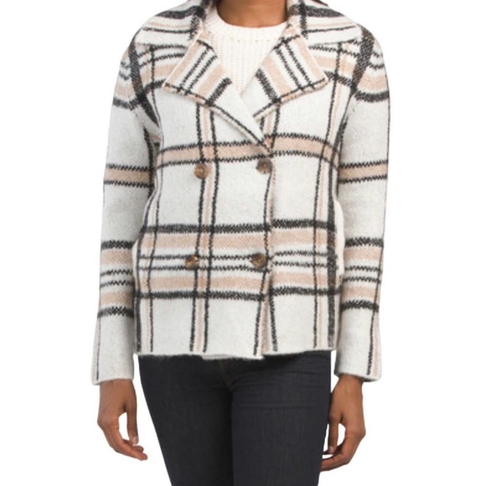 Rachel Zoe White and Tan Plaid Cardigan